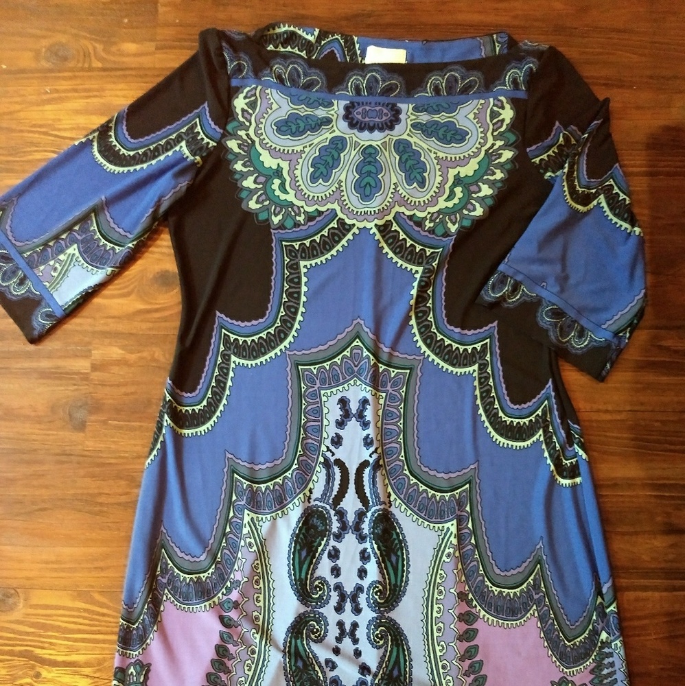 Blue Paisley Pattern Stretch Dress